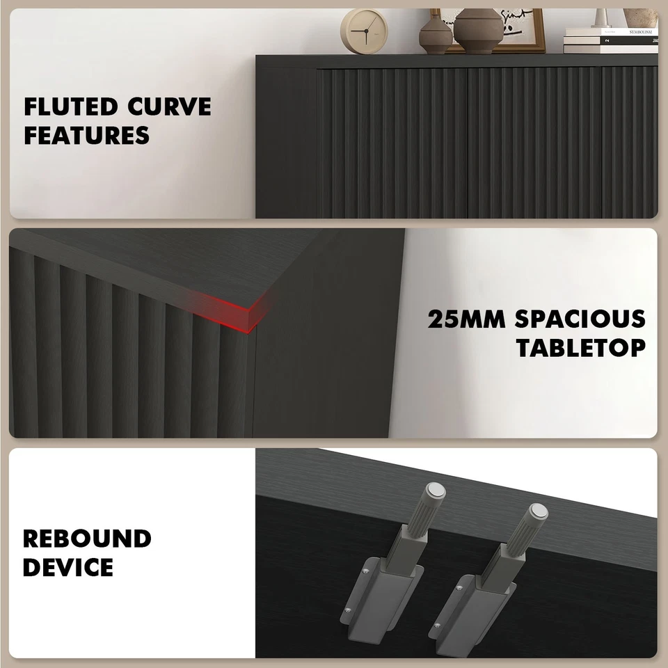 Fluted Sideboard with Storage 4 Doors & Adjustable Shelves  Large Buffet Cabinet - Image 4 of 4