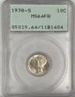 1938 S Mercury Dime 10c Coin PCGS MS64 Full Bands FB Old Rattler Holder
