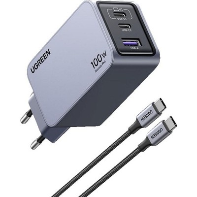 UGREEN Nexode Pro 100W 3-Port GaN Fast Charger Set EU Wall Charger Gray