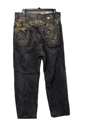 8732 Eight by Young Jeezy Men s 34x33 Jeans Black Embroidered Y2K Hip Hop Denim