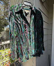 Bob Mackie M Silk Blend Abstract Multicolor Long Sleeve Button-Up Shirt