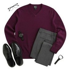 Jos. A. Bank Signature Merino Wool V-Neck Sweater XXL Burgundy Maroon Purple EUC