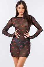 Cherry Printed Mesh Mini Lingerie Dress (Special Sale)