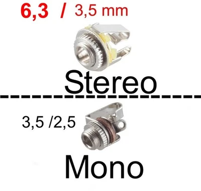 S-CONN 6,3 / 3,5 / 2,5mm Klinkenbuchse EINBAU-Buchsen Klinke Stereo oder Mono zu Lötenm