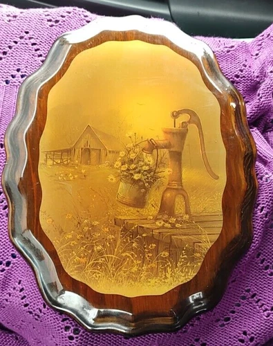 vintage wood lacquer Picture Barn And Well