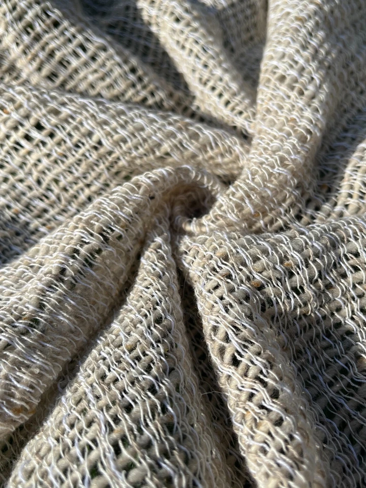 Handwoven Sheep Wool Cotton Blend Natural Fabrics By Hand Loomed  - Image 2 of 4