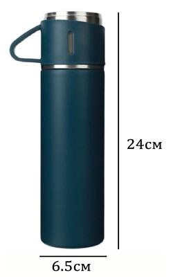 Vacuum Flask Classic Thermos 0,5 l Thermos Set With 3 Mugs Blue | eBay