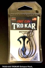 Eagle Claw Trokar Octopus Hook TK503-8/0 Black Qty 3 - FREE SHIPPING!