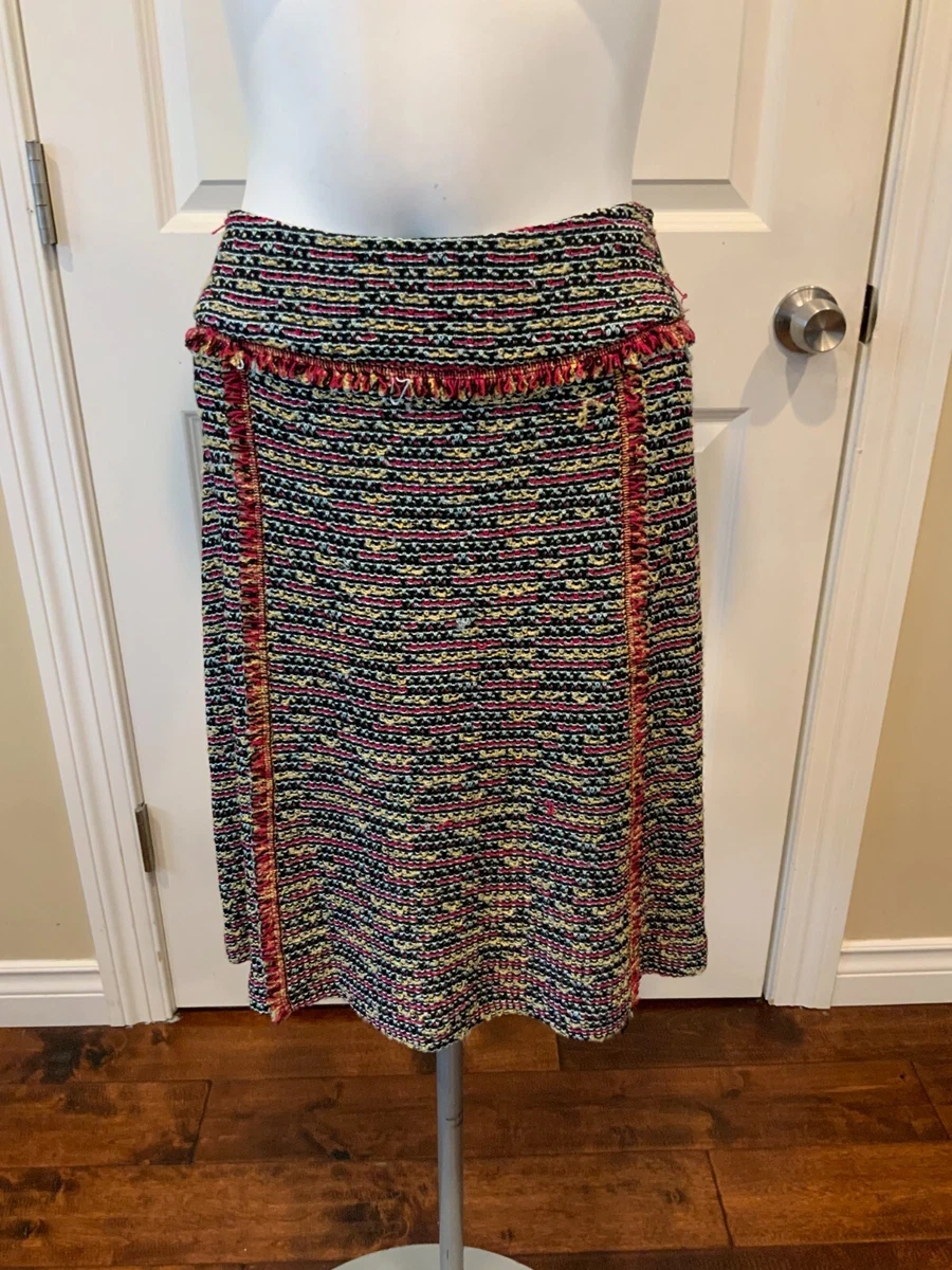 St. John Collection Multicolor Knit A-Line Skirt w/ Fringe, Size 2  