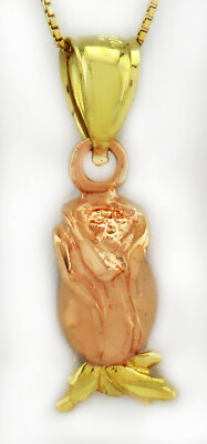 ROSE ANHÄNGER 14K Bicolor GOLD * Neu mit Etikett * Kostenloser Versand * KOSTENLOSE KETTE