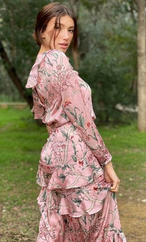 H\u0026M Johanna Ortiz X Un Hombro Vestido Largo De Satén HM Floral Luz Rosa  Orquídeas | eBay