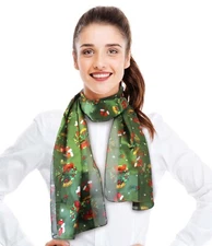Christmas Scarf, Wreath Theme Lightweight, Silk-Feeling 13"X 60", Made In Korea