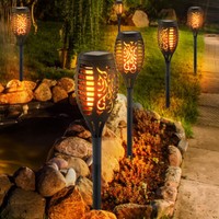 6Er Set Led Solar Leuchte Dekor Stanzung Steck Strahler Feuer Effekt AußEn Lampe