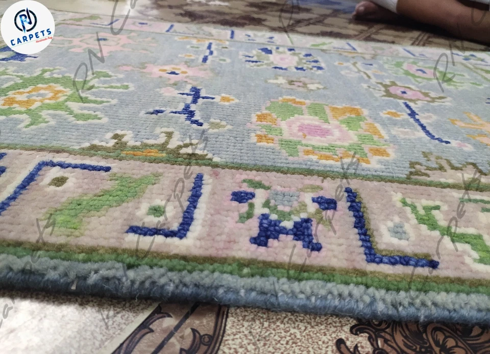 Tapetes Oushak cinza celeste tapetes de sala quarto cozinha 2x3, 3x5 tapete atado à mão - Imagem 3 de 4