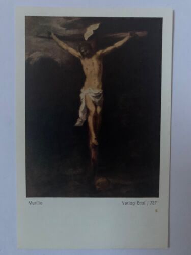 altes Gebetsbild / Andachtsbild.  Jesus am Kreuz   von Murillo-   Missionsgebet - Bild 1 von 2