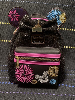 Disney Loungefly Black Mini Backpack and Ears with Multicolor Firework Accents . Minnie Mouse: The Main Attraction Loungefly Mini Backpack  main image 3