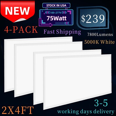 2x4Ft 75w LED Panel Light Drop Ceiling Dimmable 0-10v Recessed Troffer Light 4PC