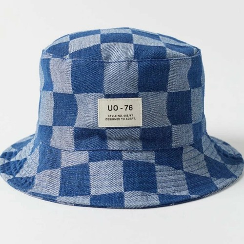 Blue Denim Checked Utility Bucket Hat 