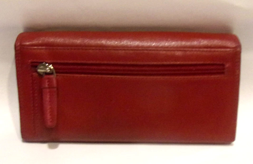 Visconti, rojo borgoña, cuero genuino ext. Compartimento con cremallera, cartera sin asas Foto 2 de 4