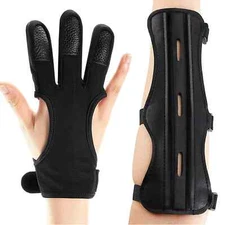 Archery Arm Guard  Glove Youth Kit Leather  3 Finger Bow Finger Guard Hunting