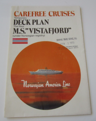 Old Vintage 1973 - M.S. VISTAFJORD - Steamship DECK PLAN