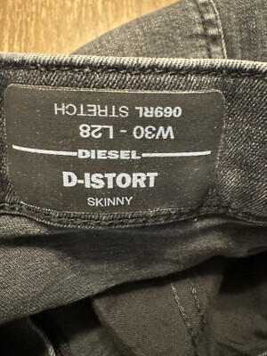DIESEL 極細スキニー 刺繡入り D-ISTORT-X-SP2 W32インチ Diesel D-istort Skinny 30x28 Stretch Black Dark Gray Jeans 069RL