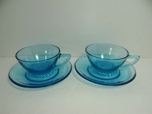 Hazel Atlas Capri Hobnail Cups Saucers Set of 2