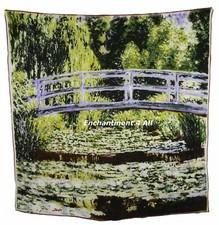 Art Silk Scarf w/Claude Monet's Oil Painting The Waterlily Pond with the Bridge