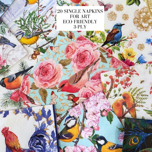 Decoupage Mystery Paper Napkins - LOT of 20 Birds Bird Assorted Napkin - Picture 3 of 7