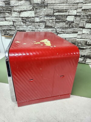 Vintage MID-CENTURY Metal Red BEAUTY BREAD BOX by Lincoln - Pie