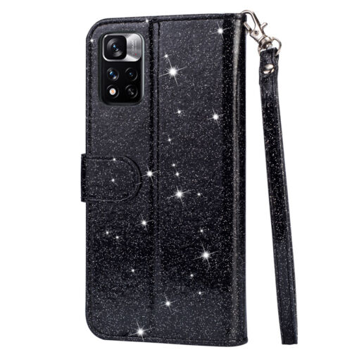 For Xiaomi Redmi Note 11s 10s 9s 8 Pro Glitter Wallet Case Card Zip Flip Cover - Picture 6 of 18