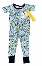 Kiki + Lulu Toddler Pajama 2 pc Blue  2T 3T Video Gamer Hockey Pizza Bamboo