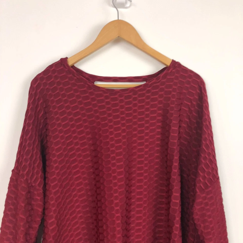 Blusa para mujer Cocomo texturizada manga larga ojo de cerradura espalda camisa roja lisa talla 2X Foto 2 de 4