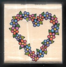 DAISIES FLOWERS WREATH HEART DESIGN CRI NEW Botanical wood mount RUBBER STAMP