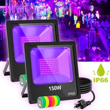 2 Pack 150W LED UV Black Light Xmas Party Stage UV Blacklight Glow In Dark IP66
