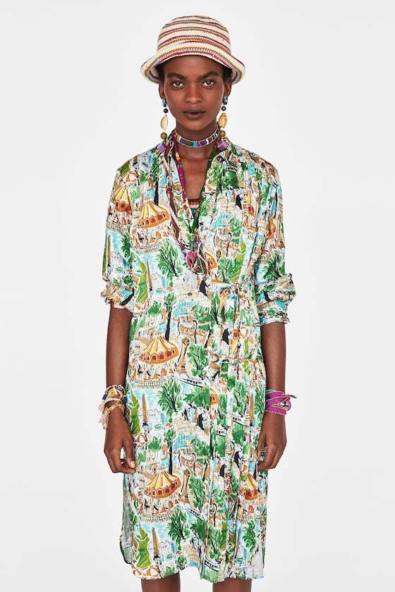 ZARA STUDIO WHITE PRINTED PLEATED SHIRT DRESS BOWS SS18 SIZE  M NEW TAGS image 5