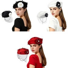 Womens French Beret Cap Wedding Bridal Headwear Hat Artificial Flower Vintage