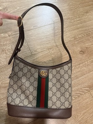 Gucci GG Monogram Small Bucket Drawstring Shoulder Bag Web Stripe w/ Box