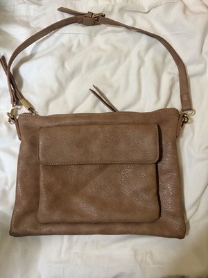 Shiraleah Brown Crossbody Bag Zip Closure Gold Hardware Pink Paisley Lining