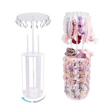 Rotating Hair Bows Holder Stand, Headbands Organizer with Hooks, White C