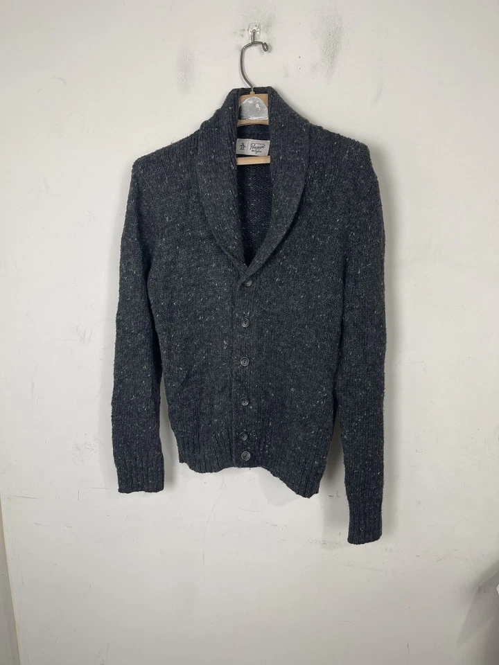 Cardigã masculino pinguim original suéter xale médio colarinho cinza escuro pai salpicado - Imagem 2 de 4