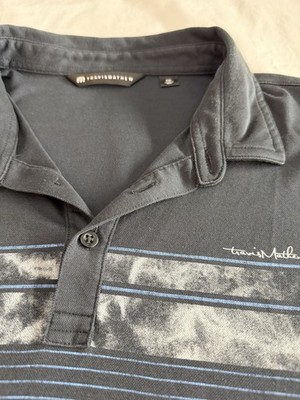 Travis Mathew Men's Mount Thunder Golf Polo Shirt Grey with Blue Accents Size M