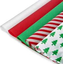 Blisstime Christmas Tissue Paper Gift Wrapping Paper, 120 green, red, white 