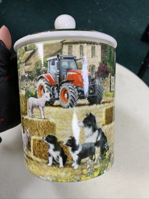 Collie & Sheep Tractor Farm Fine China Kanister Glas - Lesser & Pavey