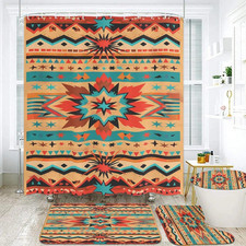 Navajo Southwestern Bathroom Set, 4-Piece with Shower Curtain 71X71, Bath Mat, C