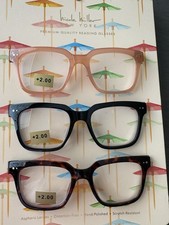 NICOLE MILLER SQUARE SALMON, BLACK, TORTOISE 3 Pack Readers Glasses 2.00 NIB