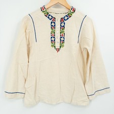 Vintage 70s Folk Embroidered Tunic Top Womens M Hippie Boho Peasant Handmade
