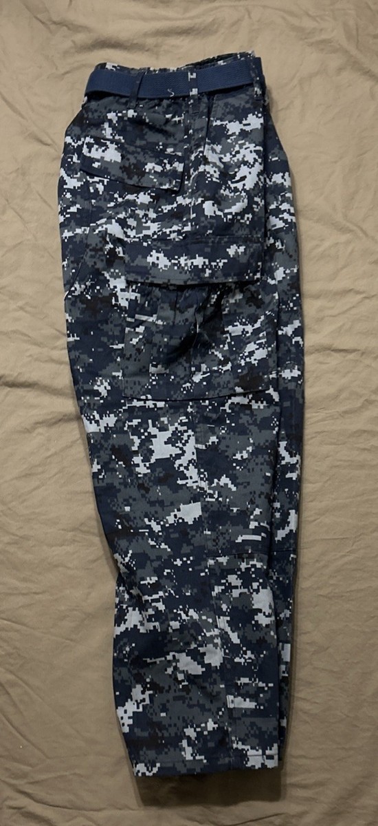 希少US Navy NWU Type I Working Trouser L US Navy Working Trouser Size Small-X-Short w/ Belt NWU Type I Blue