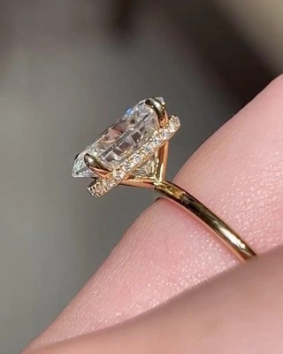 3 CT Solitaire Oval Cut Moissanite Engagement Ring, Hidden Halo Solitaire Ring