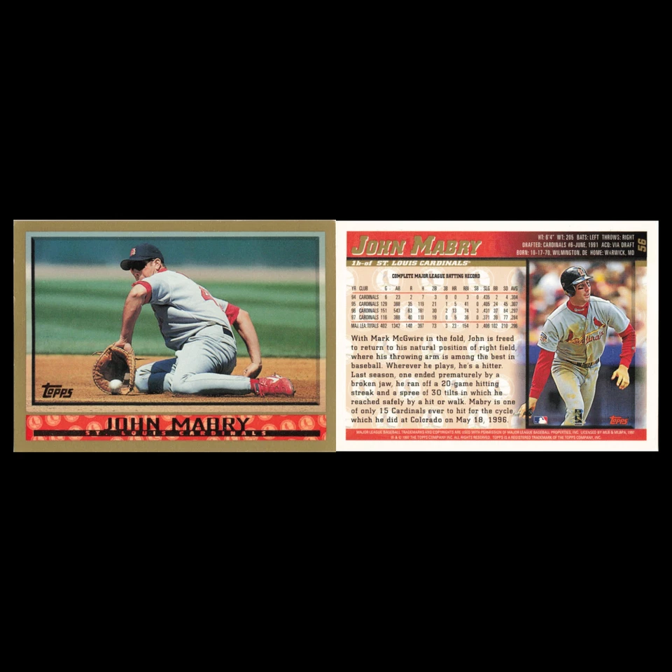 John Mabry #56 1998 Topps St. Louis Cardinals Baseball Card MLB NM - Image 3 of 3